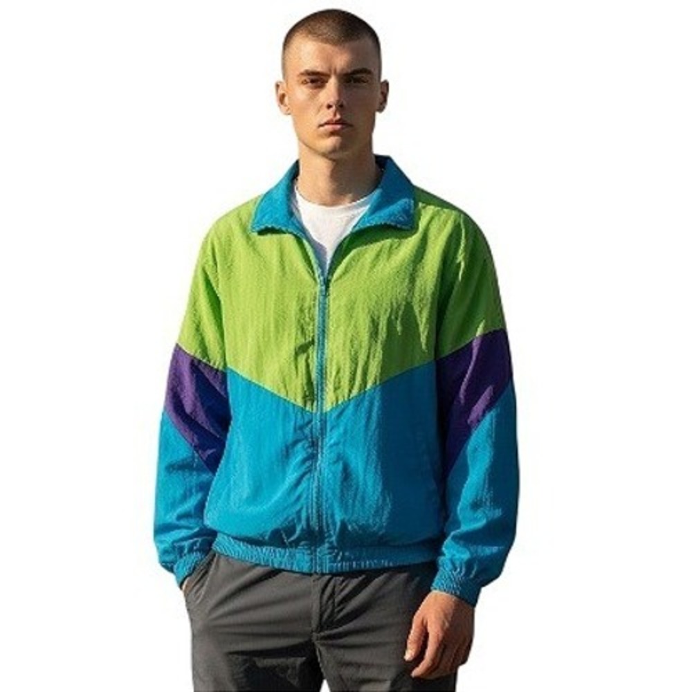 Vintage Colorblock Windbreaker Jacket XL Green Blue Purple Nylon 90s Retro